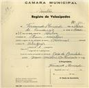 Registo de velocípede de marca Nacional, com o nº 295, em nome de Fernando Moncado, morador em Mem Martins.