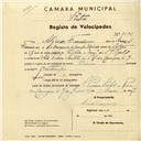 Registo de velocípede de marca Cirius, com o nº 3032, em nome de Alfredo Francisco, morador em S. Pedro de Sintra.