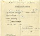 Registo de velocípede de marca Raio, com o nº 9939, em nome de Valdemar Santos Lopes, morador em Lameiras.