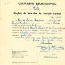 Registo de um veiculo de duas rodas tirado por um animal de espécie cavalar destinado a transporte de mercadorias em nome de Luís de Sousa Monteiro, morador na Rua Cláudio Nunes, Praia das Maças.