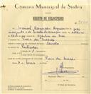 Registo de velocípede de marca Caravela, com o nº 7890, em nome de Manuel Assunção Sequeira, morador em Praia das Maçãs.