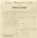 Registo de velocípede de marca Philips, com o nº 823, em nome de José Manuel de Carvalho Salema Garção, morador em Sintra.