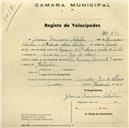 Registo de velocípede de marca Diamante, com o nº 442, em nome de Arsénio Francisco Valentim, morador em Serradas, Rio de Mouro.