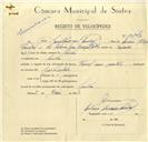 Registo de velocípede de marca Famel, com o nº 10143, em nome de José Guilherme Pombal,, morador em Sintra.