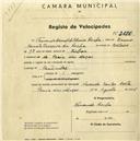 Registo de velocípede com o nº 2120, em nome de Fernando Manuel de Oliveira Rocha, morador em Praia das Maçãs.