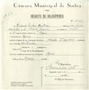 Registo de velocípede de marca Hercules, com o nº 5115, em nome de Ricardo Isidoro Anastácio, morador em Azoia.