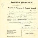 Registo de um veiculo de duas rodas tirado por dois animais de espécie muar destinado a transporte de mercadorias em nome de Manuel Duarte, morador em Covas de Ferro.