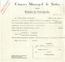 Registo de velocípede com o nº 8803, em nome de José António Galhardas, morador em Palmeiros.
