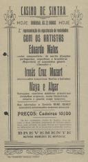 Programa de espetáculos com a participação dos artistas Eduardo Matos, Irmãs Cruz Mozart, Maya e Afgar.