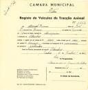 Registo de um veiculo de duas rodas tirado por dois animais de espécie bovina destinado a transporte de mercadorias em nome de Manuel Branco, morador em Odrinhas.