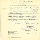 Registo de um veiculo de duas rodas tirado por dois animais de espécie bovina destinado a transporte de mercadorias em nome de Francisco de Almeida Garrett, morador na Granja de Pero Longa, Massamá.