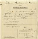 Registo de velocípede de marca Citifix, com o nº 8007, em nome de Felismina da Palma, moradora em Largo da Portela, Sintra.