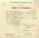 Registo de velocípede de marca Alcyon, com o nº 3431, em nome de João Branco Pereira, morador em Sabugo.