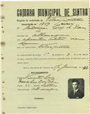 Registo de matricula de velocipedista em nome de Rodrigues Luís da Silva, morador em Albarraque, com o nº de inscrição 1849.
