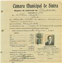 Registo de matricula de velocipedista em nome de Albino Duarte, morador no Linhó, com o nº de inscrição 707.