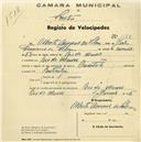 Registo de velocípede de marca Oriental, com o nº 1548, em nome de Alberto Manuel da Silva, morador em Rio de Mouro.