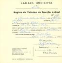 Registo de um veiculo de duas rodas tirado por um animal de espécie asinina destinado a transporte de mercadorias em nome de Eduardo Artur da Silva, morador no Casal das Lapas, Belas.