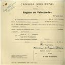 Registo de velocípede de marca D.J., com o nº 2893, em nome de Domingos Joaquim Fernandes, morador em Gouveia.