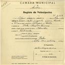 Registo de velocípede de marca Chandler, com o nº 2251, em nome de António Marques Moreira, morador em Belas.