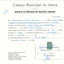 Registo de um veiculo de duas rodas tirado por um animal de espécie muar destinado a transporte de mercadorias em nome de Ângelo França Carregal Ferreira, morador no Alto Forte, Rio de Mouro.