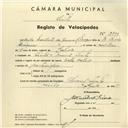 Registo de velocípede de marca Cycles Helios, com o nº 3799, em nome de Carlos do Carmo R. Marques, morador em Monte Santos.