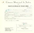 Registo de um veiculo de duas rodas tirado por um animal de espécie asinina destinado a transporte de mercadorias em nome de Afonso Cardoso, morador em Mem Martins.