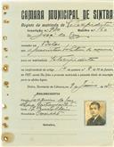 Registo de matricula de velocipedista em nome de José da Cruz, morador em Belas, com o nº de inscrição 920.