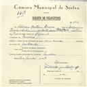 Registo de velocípede com o nº 5816, em nome de Silvino Caetano Pereira, morador em Queluz.