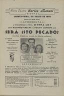 Programa do filme "Será Isto Pecado?" realizado por Gregory Rattoff com a participação de Myrna Loy, Richard Greene e Peggy Cummins.