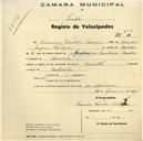 Registo de velocípede de marca Oriental, com o nº 510, em nome de Francisco Valentim Tomásio, morador em Morelena.