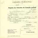 Registo de um veiculo de duas rodas tirado por um animal de espécie cavalar destinado a transporte de mercadorias em nome de Alberto Rodrigues Conde, morador em Dona Maria.