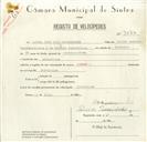 Registo de velocípede de marca Sagres, com o nº 9070, em nome de Manuel José Dias Pedreirinho, morador em Albarraque.