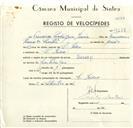 Registo de velocípede com o nº 9257, em nome de Francisco Rodrigues Pereira, morador em S. Pedro de Sintra.