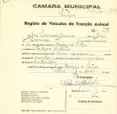 Registo de um veiculo de duas rodas tirado por um animal de espécie cavalar destinado a transporte de mercadorias em nome de José Lavrador Júnior, morador na Várzea de Sintra.