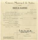 Registo de velocípede com o nº 7975, em nome de Emídio Carvalho Pais, morador em Cacém.