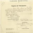 Registo de velocípede com o nº 2006, em nome de Carmen Dolores Ramalheira, moradora em Colares.