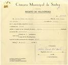Registo de velocípede de marca Barto, com o nº 10003, em nome de Artur Tomás dos Santos, morador em Linhó.