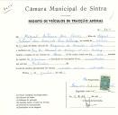 Registo de um veiculo de duas rodas tirado por um animal de espécie asinina destinado a transporte de mercadorias em nome de Miguel António das Neves, morador na Rua Dr. Manuel de Arriaga, Queluz.