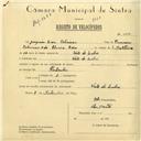 Registo de velocípede com o nº 5993, em nome de Joaquim Rosa Feleciano, morador em Vale de Lobos.