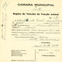 Registo de um veiculo de duas rodas tirado por um animal de espécie asinina destinado a transporte de mercadorias em nome de Miguel Duarte Casal, morador em Areias.