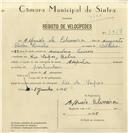 Registo de velocípede de marca Aprilia, com o nº 7958, em nome de Alfredo de Oliveira, morador em Rio de Sapos, Belas.