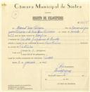 Registo de velocípede de marca Tour-France, com o nº 6755, em nome de Manuel Dias Teixeira, morador em Pendão.
