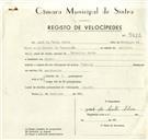 Registo de velocípede de marca Cuciolo, com o nº 9453, em nome de José da Costa Silva, morador em Sintra.