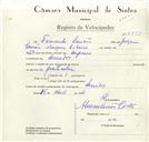 Registo de velocípede com o nº 8797, em nome de Fernando Simões, morador em Serradas.