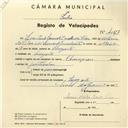 Registo de velocípede de marca Champion, com o nº 4057, em nome de Lusitano Manuel Barata da silva, morador em Magoito.