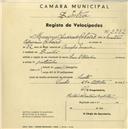 Registo de velocípede de marca Stander, com o nº 2252, em nome de Máximo Andrade Ribeiro, morador em Sintra.