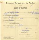 Registo de velocípede de marca Cicles, com o nº 7585, em nome de José António da Silva, morador em Queluz.