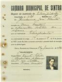 Registo de matricula de velocipedista em nome de Guilherme José Vicente, morador em Mem Martins, com o nº de inscrição 1087.