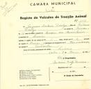 Registo de um veiculo de duas rodas tirado por dois animais de espécie bovina destinado a transporte de mercadorias em nome de Joaquim António Fidalgo, morador no Sacário.