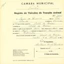 Registo de um veiculo de duas rodas tirado por dois animais de espécie muar destinado a transporte de mercadorias em nome de Maria do Rosário, morador em Aruil de Baixo.